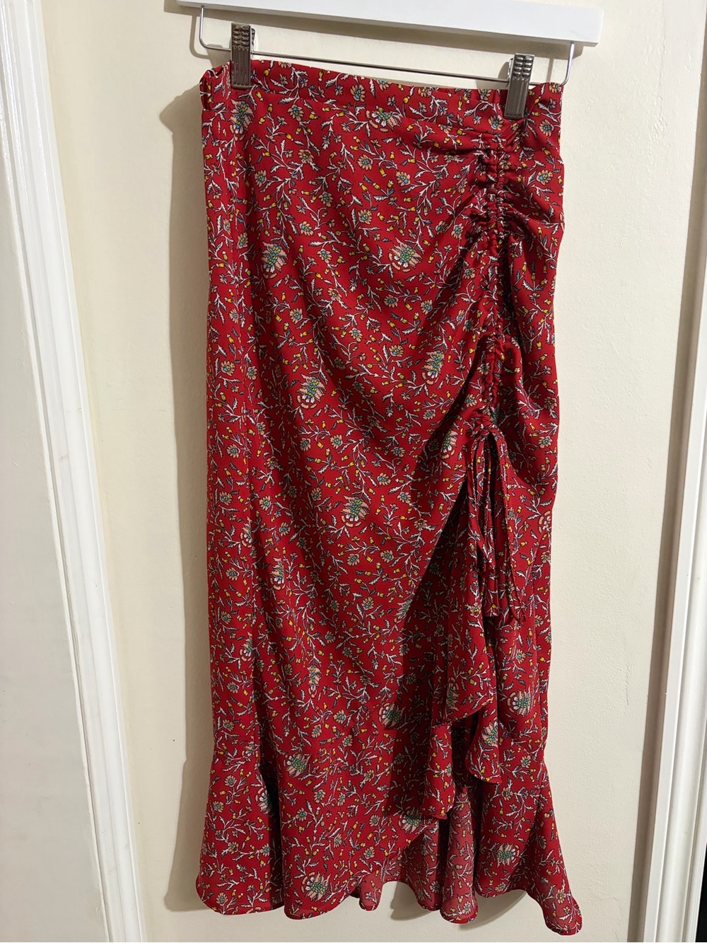 Max Studio Red Floral Ruched Midi Skirt